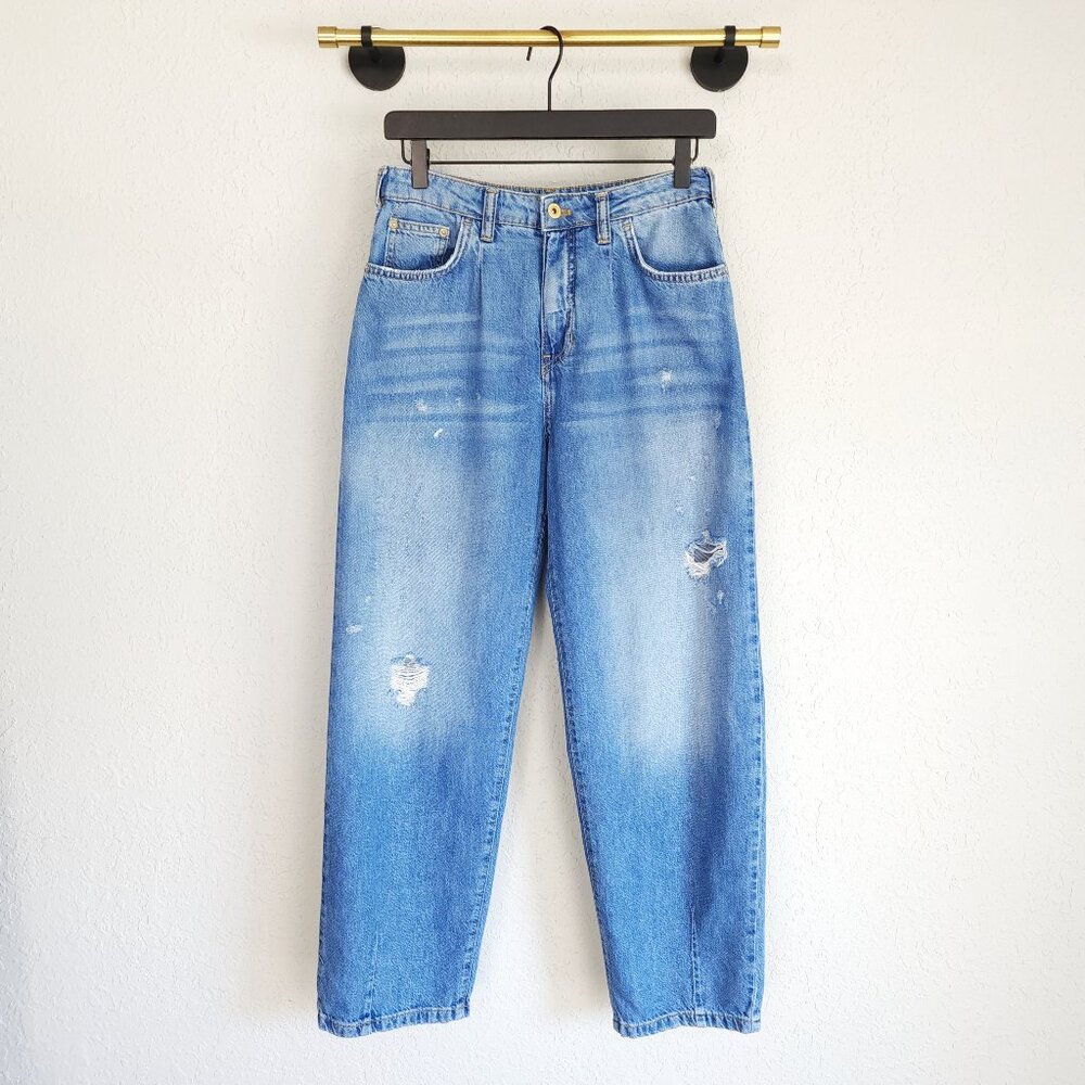 Anthropologie Pilcro 26 Med Wash Distressed High Rise The Breaker Relaxed Jeans - Picture 1 of 11